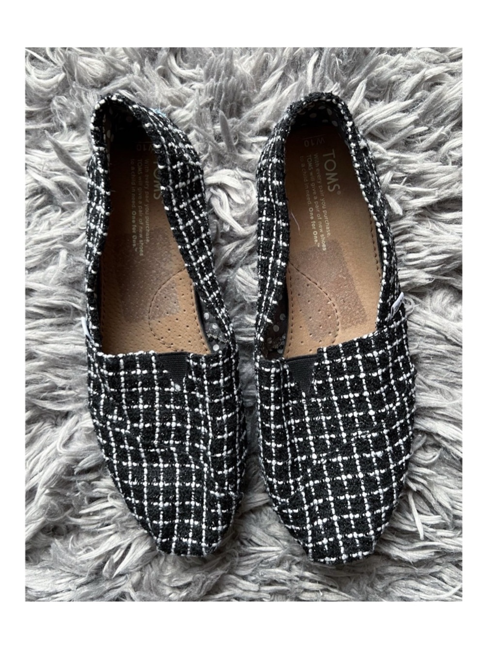 TOMS Black & White Tweed Slip-On Flats